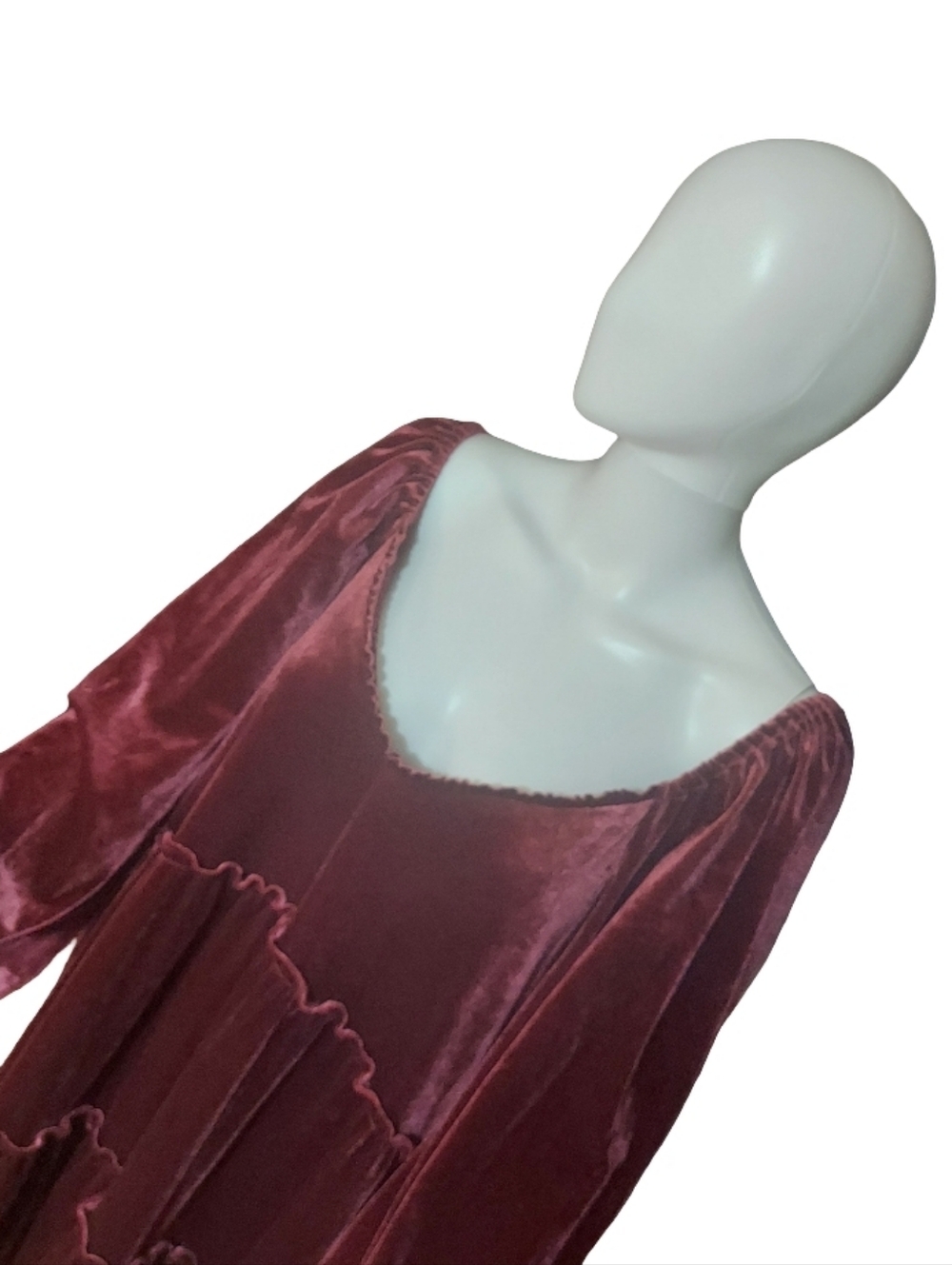 Betsey Johnson Velvet Tiered Babydoll Dress In Burgundy - Picture 3 of 16